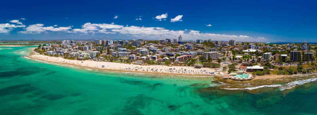 Aerial view south along the Kings Beach coastline, Caloundra
