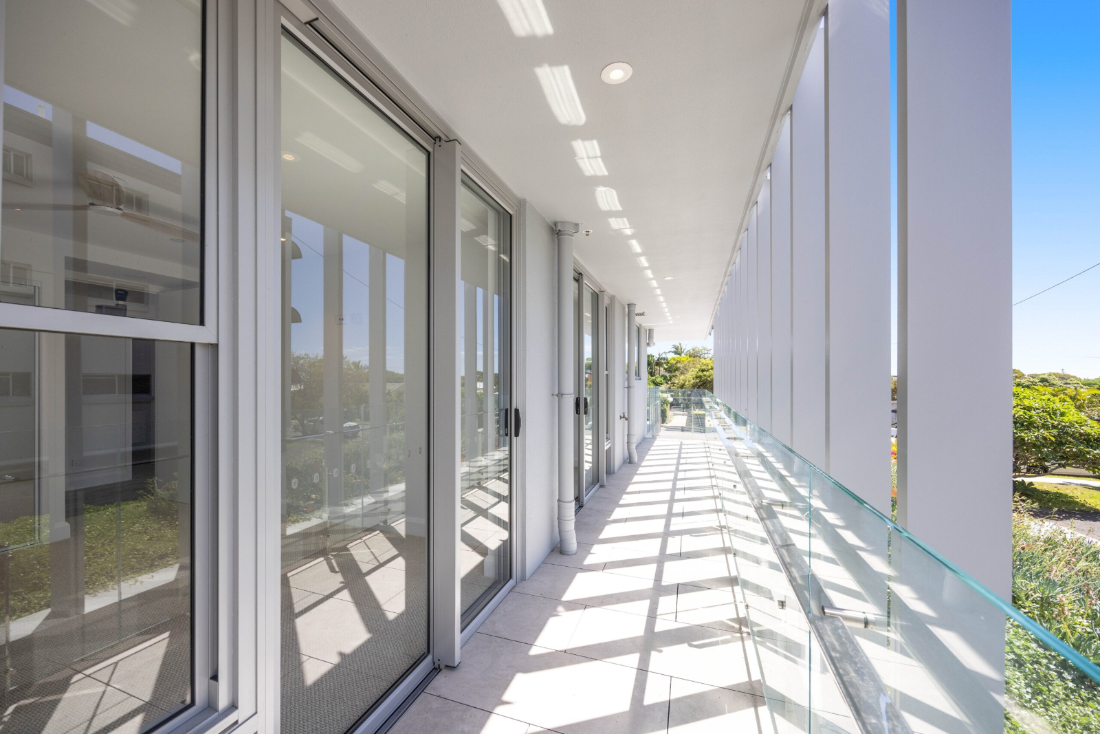 Wraparound balcony with north-facing water views at Residence 302, Ocean Rise Kings Beach
