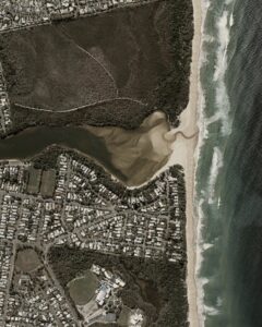 Aerial photograph of Currimundi Lake mouth and adjoining coastline
