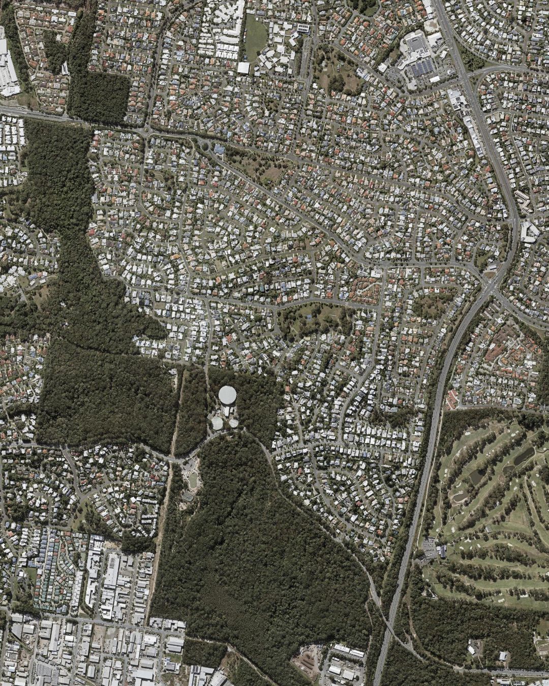 Aerial photograph of Aroona with numbered markers for verified local places